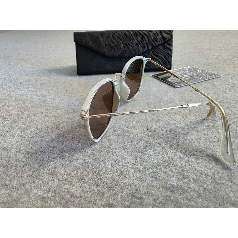 PRIVE REVAUX Sunglasses Polarized Brown Lens White Marble Frame AuthenticityCard - Picture 4 of 7